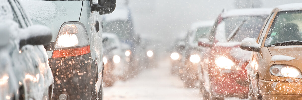 traffic jam in the snow