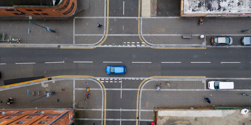 Aerial view of city crossroads